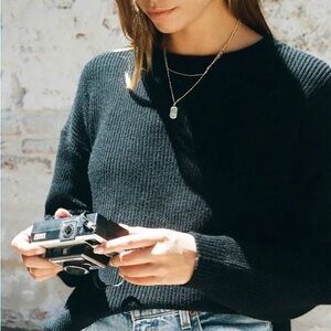 Classic Black Waffle Knit Pullover Sweater | Oversized